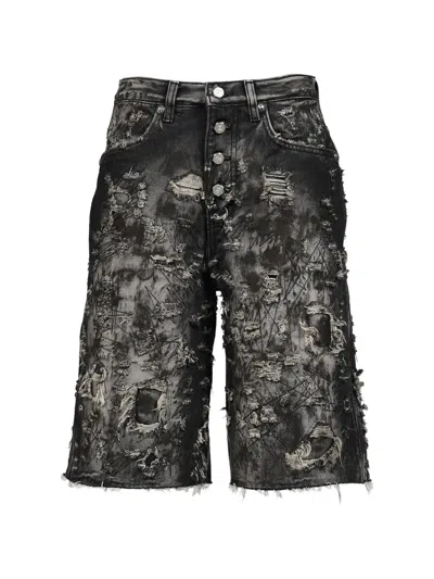 Thug Club Washed Distressed Denim Shorts In Gray