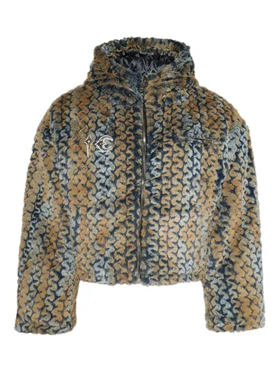 Thug Club Wavy Leopard-pattern Fur Jacket In Yellow