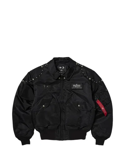 Thug Club X Alpha Industries Rivet Bomber Jacket In Black