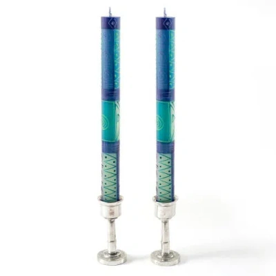 Thumbprint Artifacts Blue & Green Painted Candles