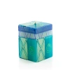 Thumbprint Artifacts Blue & Green Painted Cube Candle