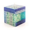 Thumbprint Artifacts Blue & Green Painted Cube Candle
