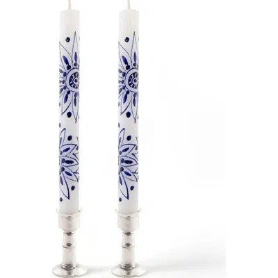 Thumbprint Artifacts Henna Blue On White Painted Candles
