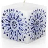 Thumbprint Artifacts Henna Blue On White Painted Cube Candle