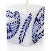 Thumbprint Artifacts Henna Blue On White Painted Cube Candle