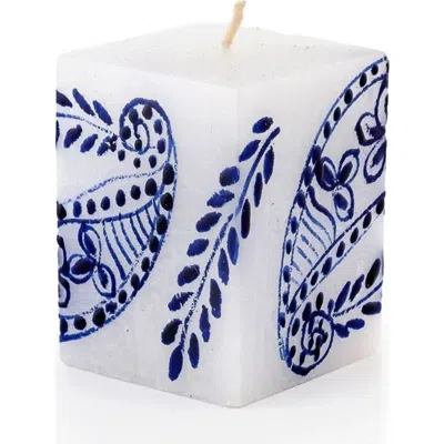 Thumbprint Artifacts Henna Blue On White Painted Cube Candle