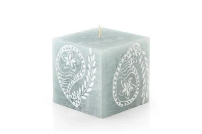 Thumbprint Artifacts Henna Duck Egg Painted Cube Candle In Duck Egg Blue - 3x3x3"