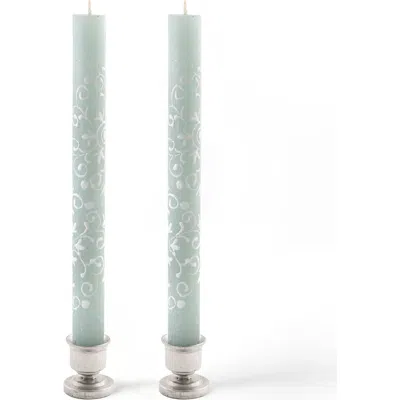 Thumbprint Artifacts Henna Duck Egg Painted Taper Candles In Duck Egg Blue - 9"