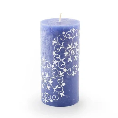 Thumbprint Artifacts Henna White On Blue Painted Pillar Candle