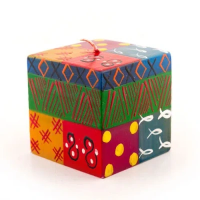 Thumbprint Artifacts Multi Color Painted Cube Candle