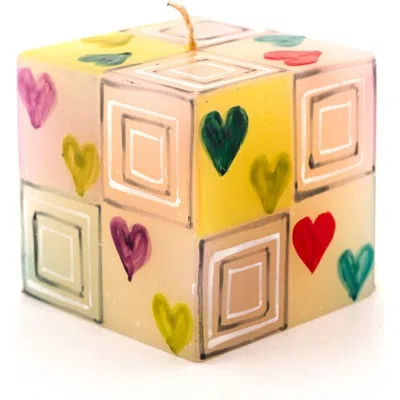 Thumbprint Artifacts Pastel Hearts Painted Cube Candle