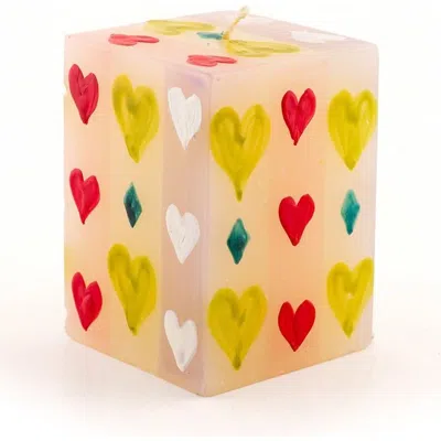 Thumbprint Artifacts Pastel Hearts Painted Cube Candle