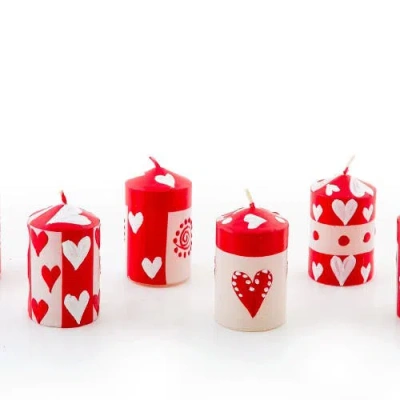 Thumbprint Artifacts Valentine's Day Painted Voltive Candles In Red