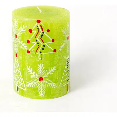 Thumbprint Artifacts Whimsy Christmas Painted Pillar Candle