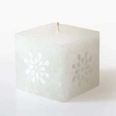 Thumbprint Artifacts White On White Painted Cube Candle