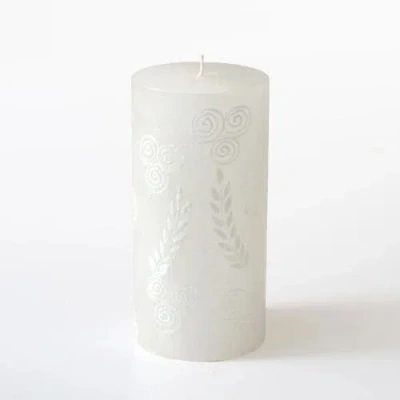 Thumbprint Artifacts White On White Painted Pillar Candle