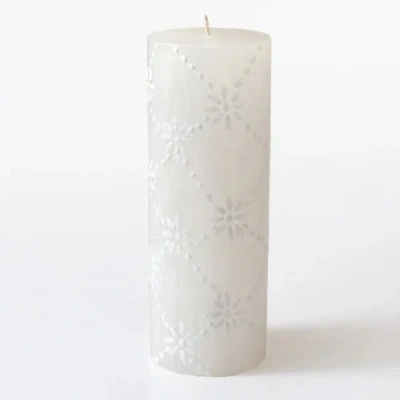 Thumbprint Artifacts White On White Painted Pillar Candle