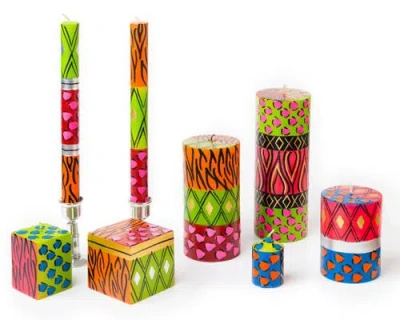 Thumbprint Artifacts Wild Animal Painted Candles In Multi