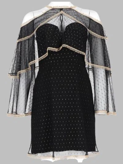 Thurley Abito Con Cappa In Tulle Plumetis In Black
