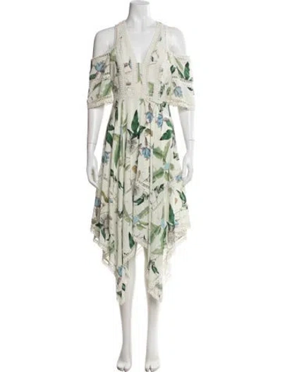 Pre-owned Thurley Floral Print Midi Length Dress In Green