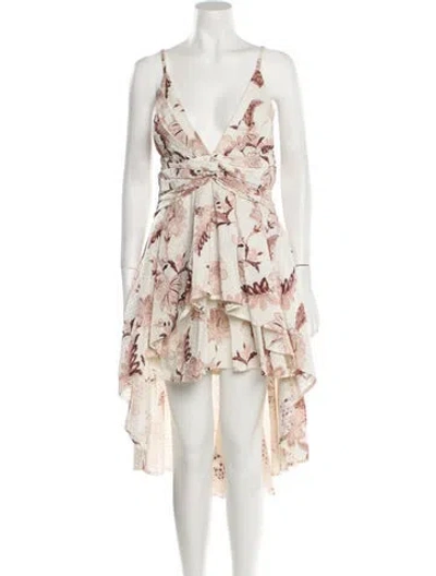 Pre-owned Thurley Floral Print Midi Length Dress In Neutral