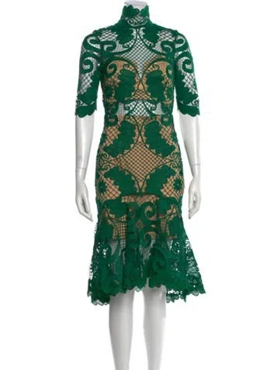 Pre-owned Thurley Lace Pattern Midi Length Dress In Green