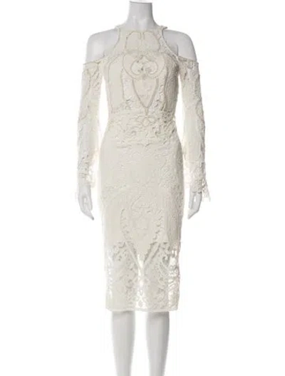 Pre-owned Thurley Lace Pattern Midi Length Dress In Green