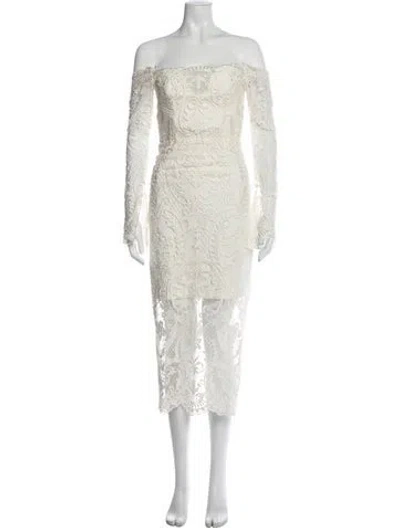 Pre-owned Thurley Lace Pattern Midi Length Dress In Neutral