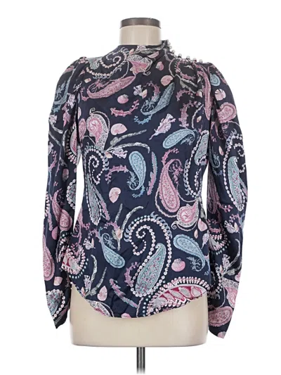 Pre-owned Thurley Long Sleeve Silk Top Pink Paisley Pattern Mock Neckline Tops