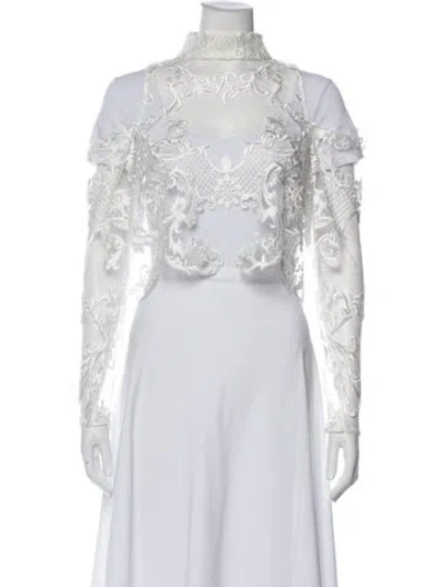 Pre-owned Thurley Nylon Lace Pattern Bolero In White
