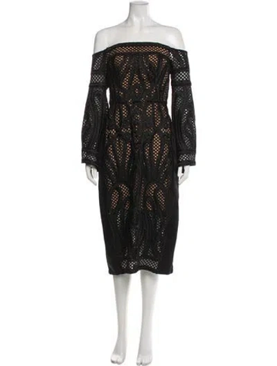 Pre-owned Thurley Off-the-shoulder Midi Length Dress In Black