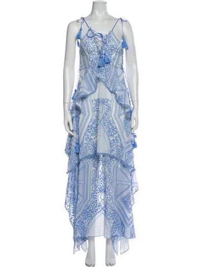 Pre-owned Thurley Printed Long Dress In Blue