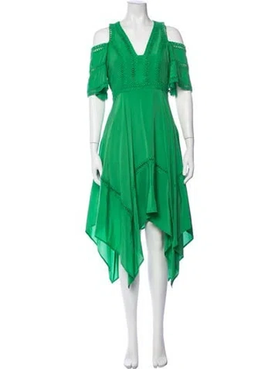 Pre-owned Thurley Silk Midi Length Dress In Green