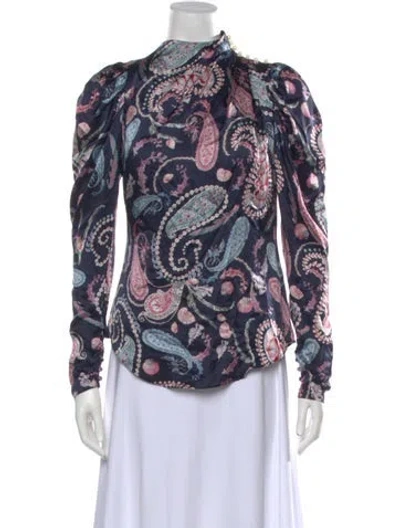 Pre-owned Thurley Silk Paisley Print Blouse In Blue
