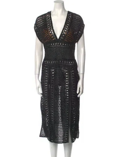 Pre-owned Thurley V-neck Midi Length Dress In Black