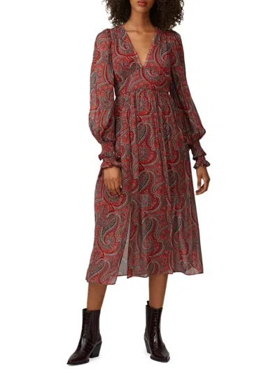 Thurley Women's Golders Paisley Midi Peasant Dress In Red