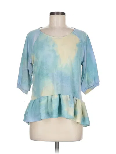 Pre-owned Thyme And Honey 3/4 Sleeve Top Blue Ruffles Neckline Tops