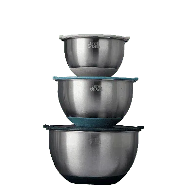Thyme & Table 6-piece Nesting Mixing Bowl Set With Easy Grip Transparent Lids - Blue
