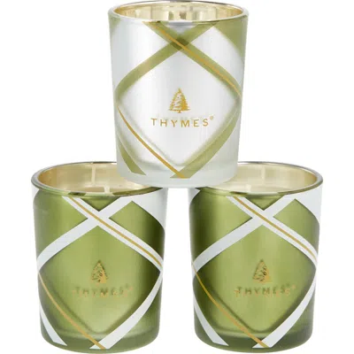 Thymes Frasier Fir Frosted Plaid Votive Trio In Green