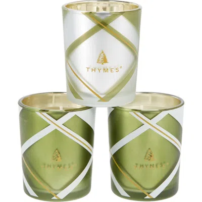 Thymes Frasier Fir Frosted Plaid Votive Trio In Green/clear