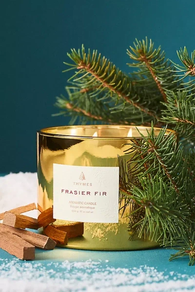 Thymes Frasier Fir Gilded 3-wick Glass Candle In Multi