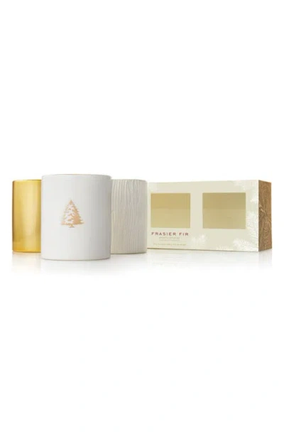 Thymes Frasier Fir Gilded Collection Set Of Three Votive Candles In White