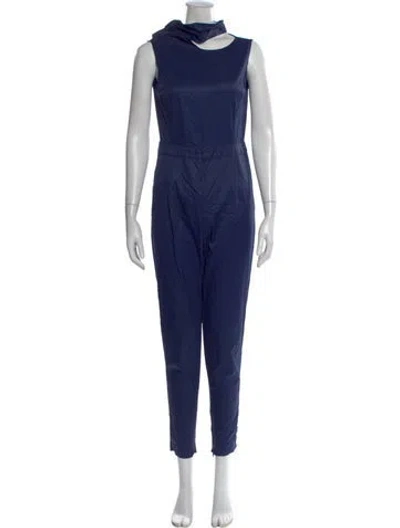 Pre-owned Tia Cibani Tie Neck Jumpsuit In Blue