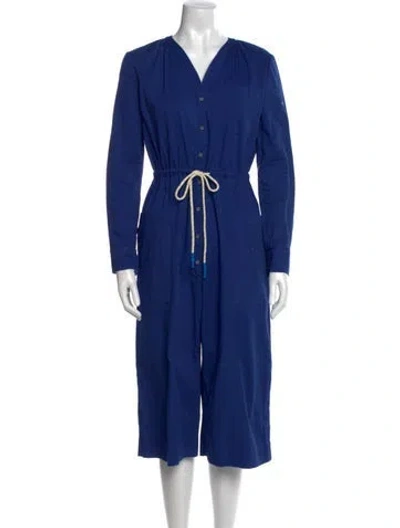 Pre-owned Tia Cibani V-neck Jumpsuit In Blue
