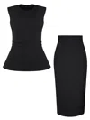 Tia Dorraine Sleeveless Top & Pencil Midi Skirt Set - Black In Black