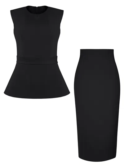 Tia Dorraine Sleeveless Top & Pencil Midi Skirt Set - Black
