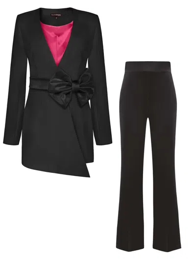 Tia Dorraine Black Pearl Power Suit With Bow Belt - Black