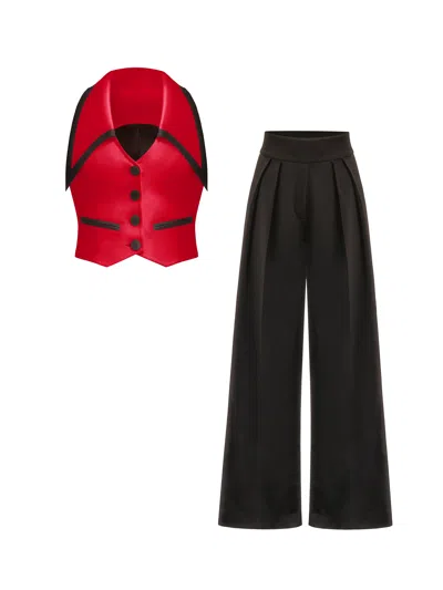 Tia Dorraine Black / Red Born To Run Waistcoat & Trousers Set – Black & Red In Black/red