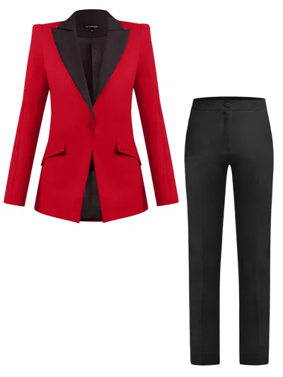 Tia Dorraine Black / Red Illusion Classic Tailored Suit, Red & Black In Black/red