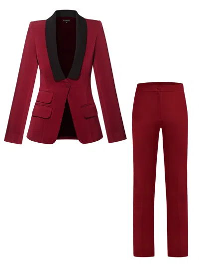 Tia Dorraine Black / Red Vision Tailored Blazer & Trousers Suit, Burgundy & Black